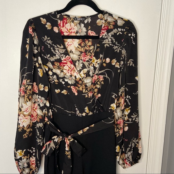 Surplice Neck Tie Waist Floral Jumpsuit - Picture 8 of 11